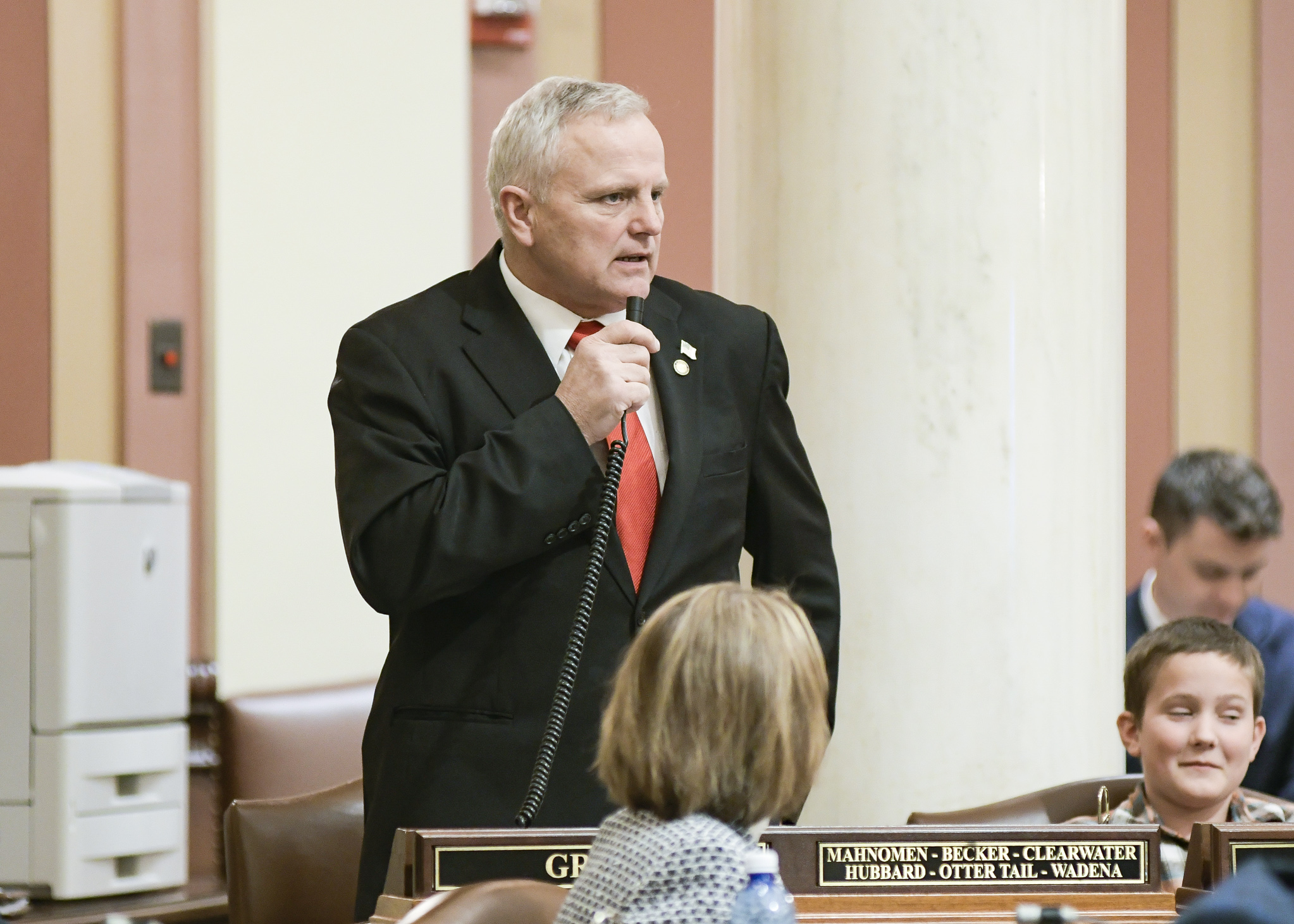 Rep. Steve Green presents a bill that would criminalize misrepresenting an animal as a service animal on the House Floor Monday. Photo by Andrew VonBank